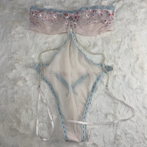 Victoria’s Secret Very Sexy Cherry Blossom Embroidered Mesh Teddy Pink Sz.S NWT - Picture 2 of 7